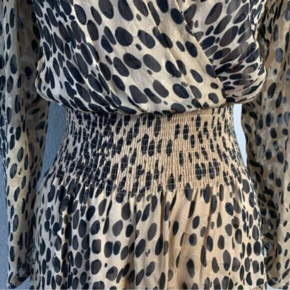 Rebecca Taylor Leopard Print Long Sleeve Plunged Neckline Mini Dress - Picture 10 of 16